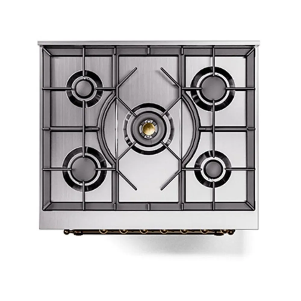Ilve UN30QNMPBUB Ilve Un30Qnmpbub Nostalgie Ii Noblesse 30" Dual Fuel Range (Natural Gas, Solid Door, Burgundy, Burnished)