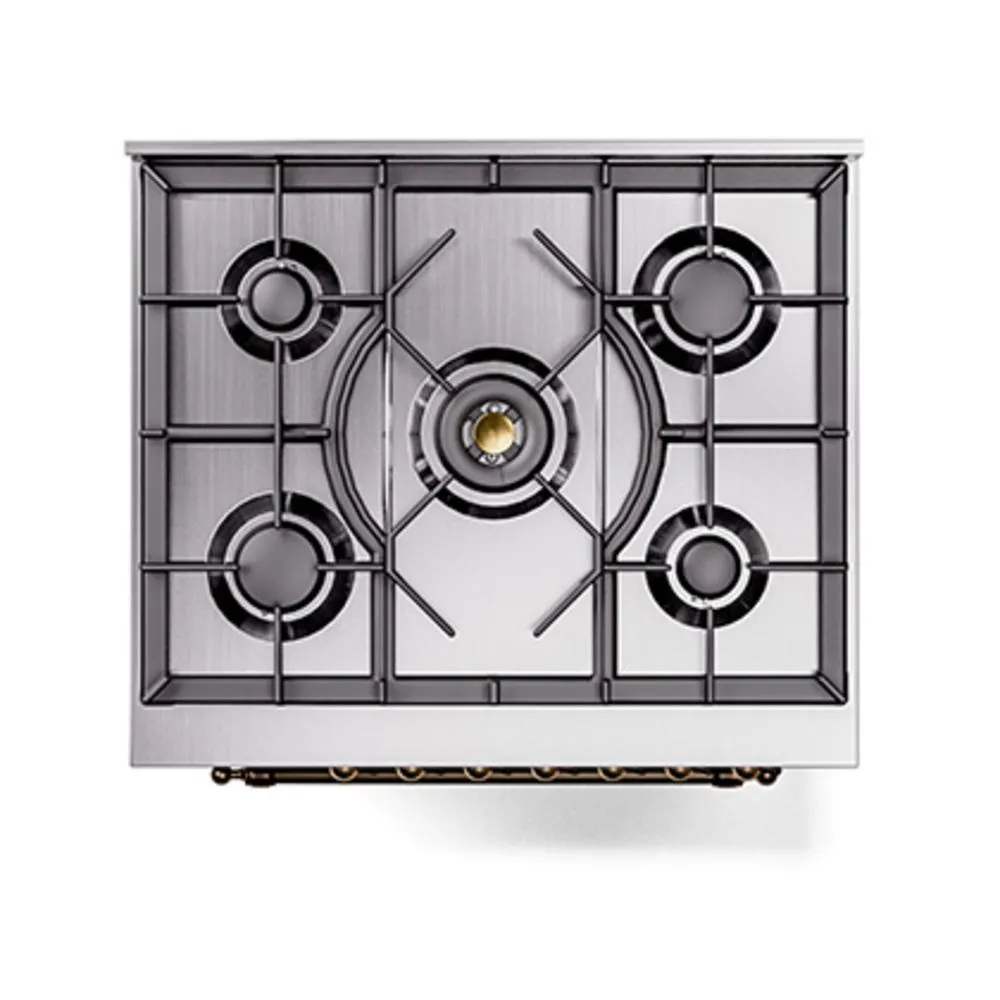Ilve UN30QNMPSSB Ilve Un30Qnmpssb Nostalgie Ii Noblesse 30" Dual Fuel Range (Natural Gas, Solid Door, Stainless Steel, Burnished)