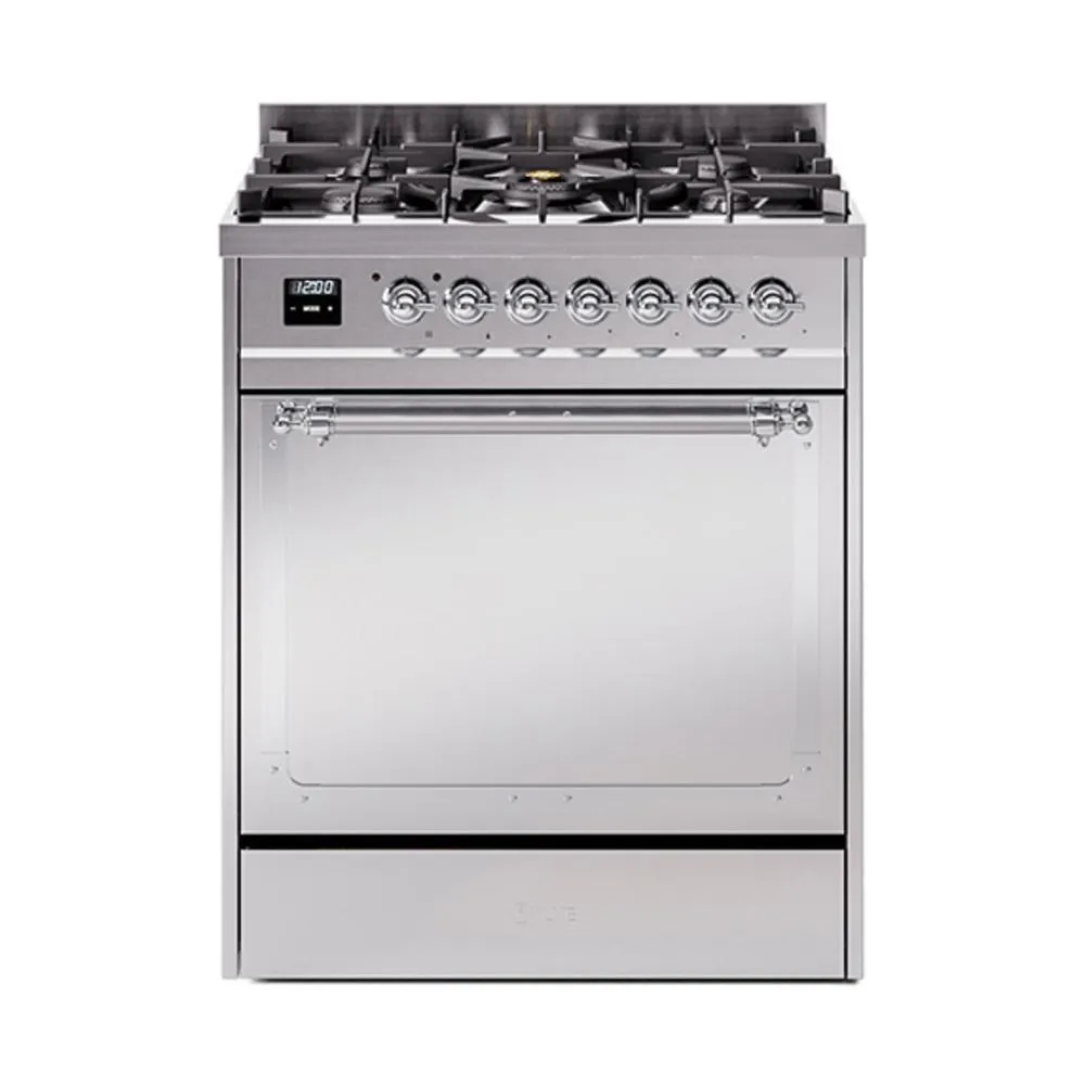 Ilve UN30QNMPSSCLP Ilve Un30Qnmpssclp Nostalgie Ii Noblesse 30" Dual Fuel Range (Liquid Propane, Solid Door, Stainless Steel, Chrome)