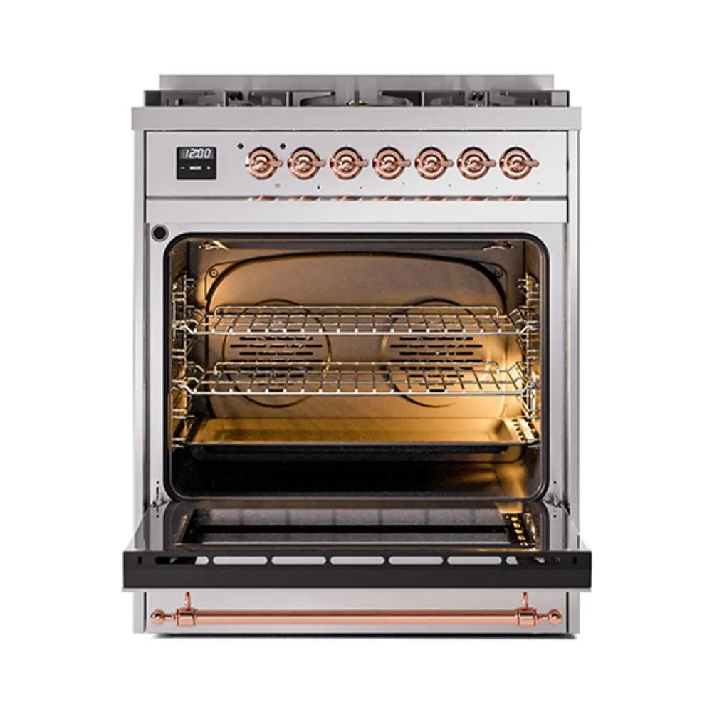 Ilve UN30QNMPSSP Ilve Un30Qnmpssp Nostalgie Ii Noblesse 30" Dual Fuel Range (Natural Gas, Solid Door, Stainless Steel, Copper)