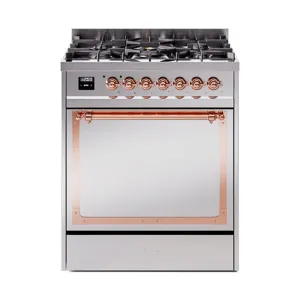 Ilve UN30QNMPSSP Ilve Un30Qnmpssp Nostalgie Ii Noblesse 30" Dual Fuel Range (Natural Gas, Solid Door, Stainless Steel, Copper)