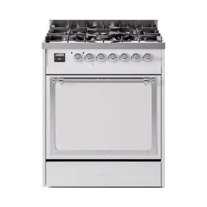Ilve UN30QNMPWHCLP Ilve Un30Qnmpwhclp Nostalgie Ii Noblesse 30" Dual Fuel Range (Liquid Propane, Solid Door, White, Chrome)
