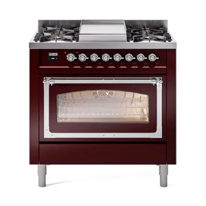 Ilve UN36FNMPBUCLP Ilve Un36Fnmpbuclp Nostalgie Ii Noblesse 36" Dual Fuel Range (Liquid Propane, Triple Glass Door, Burgundy, Chrome)