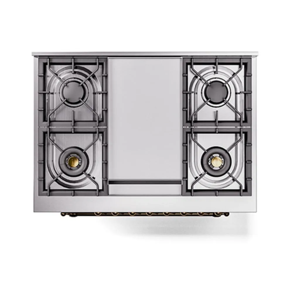 Ilve UN36FNMPMBB Ilve Un36Fnmpmbb Nostalgie Ii Noblesse 36" Dual Fuel Range (Natural Gas, Triple Glass Door, Midnight Blue, Burnished)