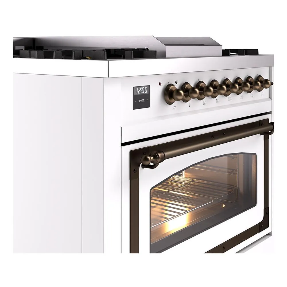 Ilve UN36FNMPWHBLP Ilve Un36Fnmpwhblp Nostalgie Ii Noblesse 36" Dual Fuel Range (Liquid Propane, Triple Glass Door, White, Burnished)