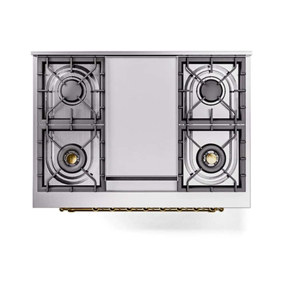 Ilve UN36FQNMPAWG Ilve Un36Fqnmpawg Nostalgie Ii Noblesse 36" Dual Fuel Range (Natural Gas, Solid Door, Antique White, Brass)
