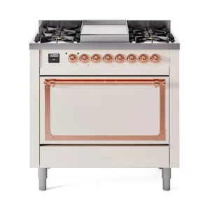 Ilve UN36FQNMPAWPLP Ilve Un36Fqnmpawplp Nostalgie Ii Noblesse 36" Dual Fuel Range (Liquid Propane, Solid Door, Antique White, Copper)