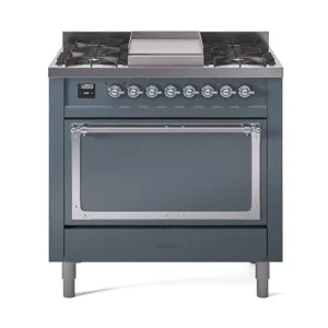 Ilve UN36FQNMPBGCLP Ilve Un36Fqnmpbgclp Nostalgie Ii Noblesse 36" Dual Fuel Range (Liquid Propane, Solid Door, Blue Grey, Chrome)