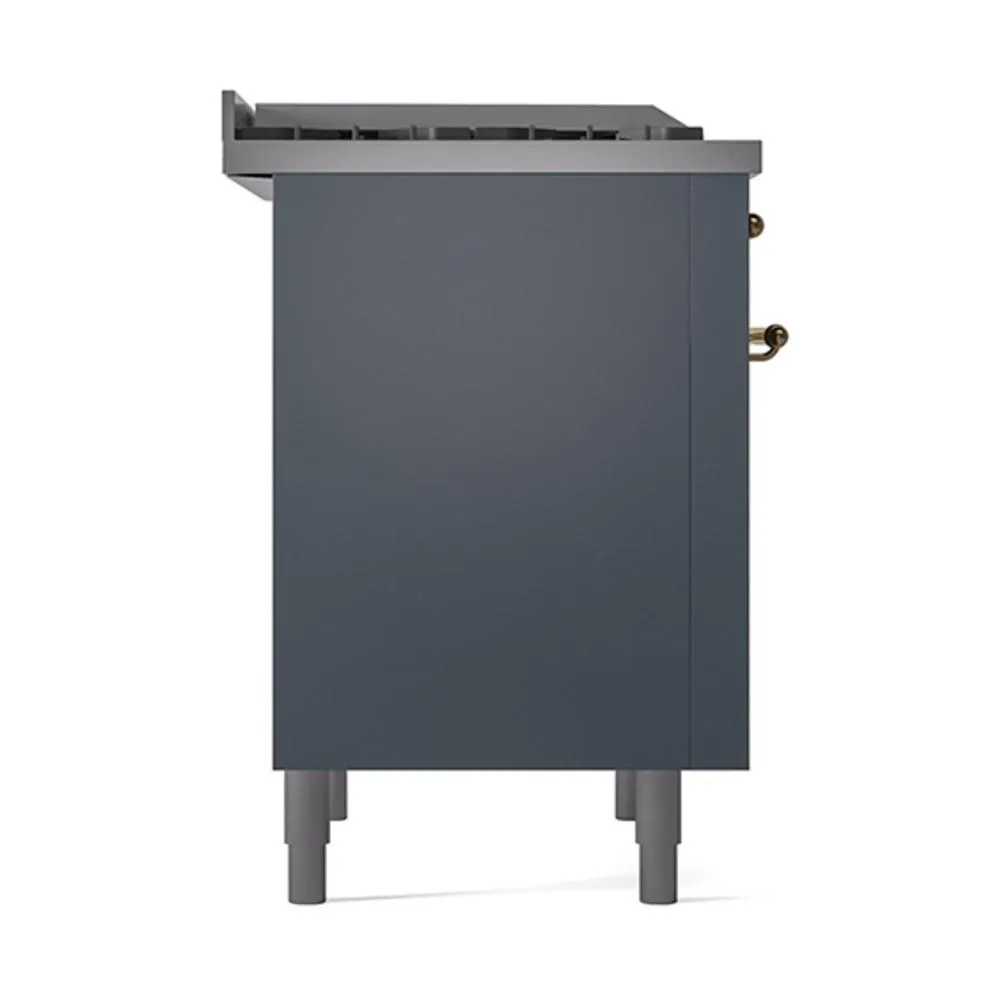 Ilve UN36FQNMPBGG Ilve Un36Fqnmpbgg Nostalgie Ii Noblesse 36" Dual Fuel Range (Natural Gas, Solid Door, Blue Grey, Brass)