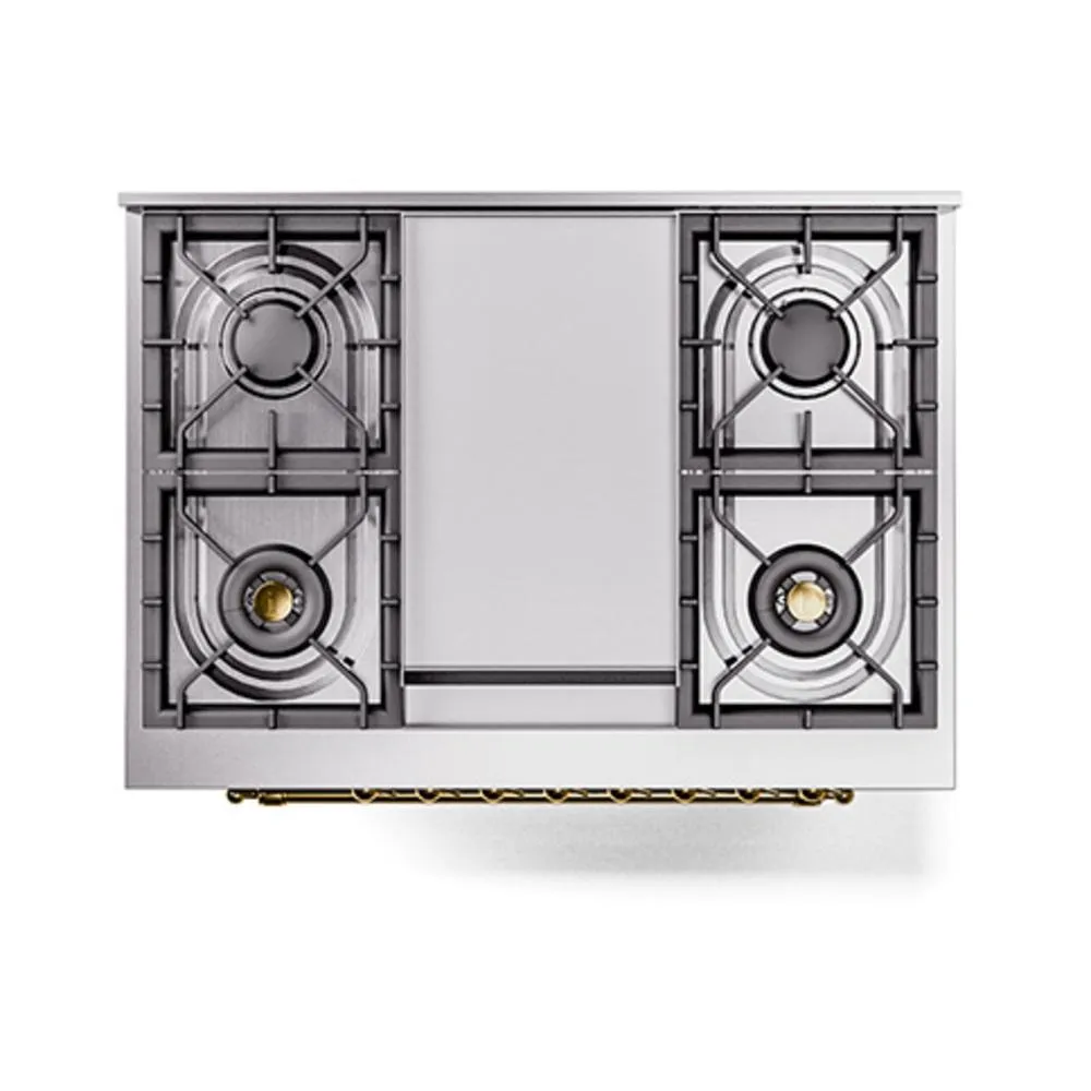 Ilve UN36FQNMPBGG Ilve Un36Fqnmpbgg Nostalgie Ii Noblesse 36" Dual Fuel Range (Natural Gas, Solid Door, Blue Grey, Brass)