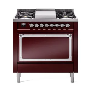 Ilve UN36FQNMPBUCLP Ilve Un36Fqnmpbuclp Nostalgie Ii Noblesse 36" Dual Fuel Range (Liquid Propane, Solid Door, Burgundy, Chrome)