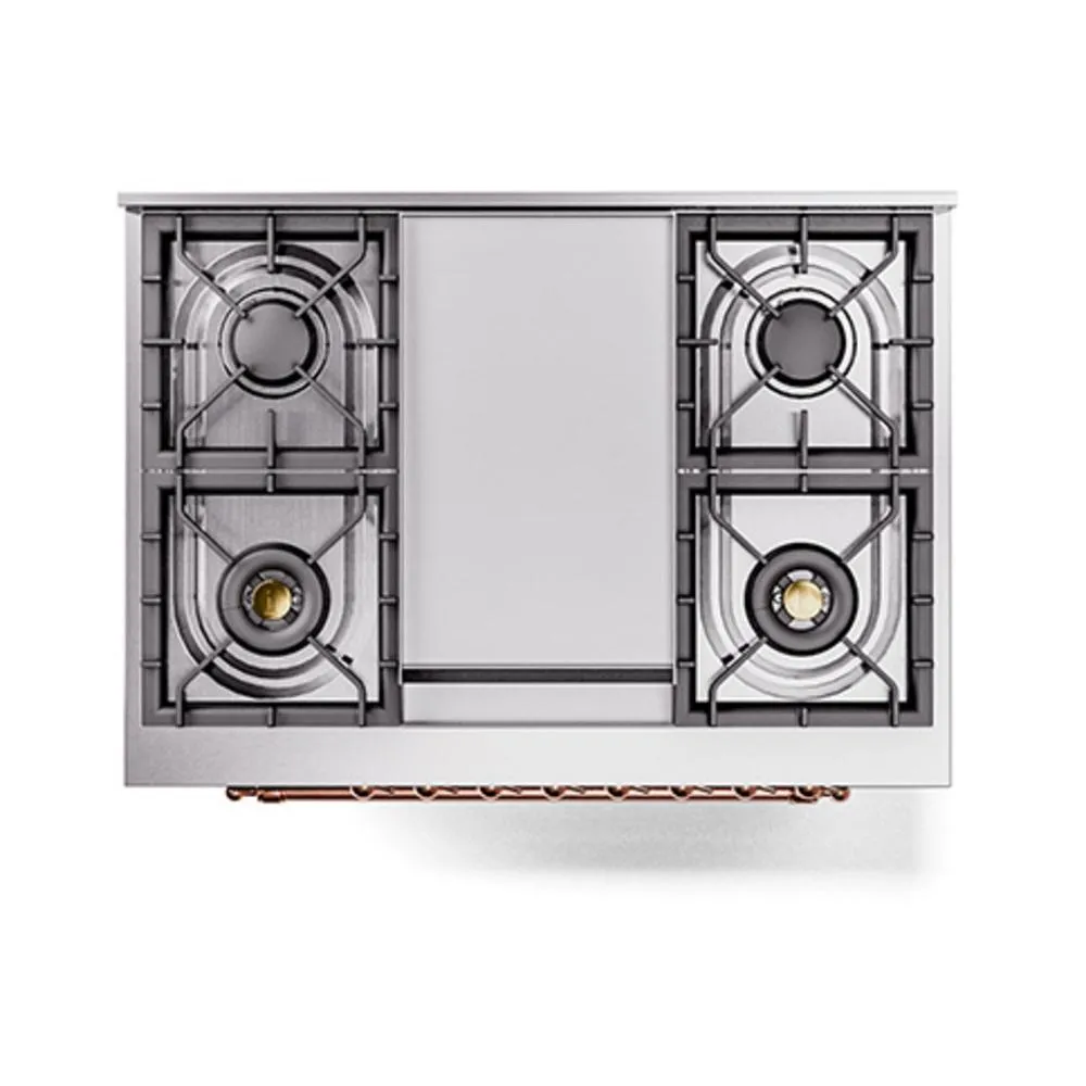 Ilve UN36FQNMPBUPLP Ilve Un36Fqnmpbuplp Nostalgie Ii Noblesse 36" Dual Fuel Range (Liquid Propane, Solid Door, Burgundy, Copper)