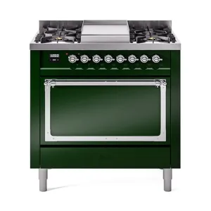 Ilve UN36FQNMPEGCLP Ilve Un36Fqnmpegclp Nostalgie Ii Noblesse 36" Dual Fuel Range (Liquid Propane, Solid Door, Emerald Green, Chrome)