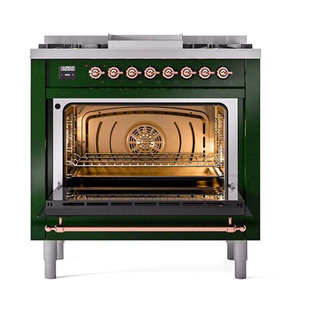 Ilve UN36FQNMPEGP Ilve Un36Fqnmpegp Nostalgie Ii Noblesse 36" Dual Fuel Range (Natural Gas, Solid Door, Emerald Green, Copper)