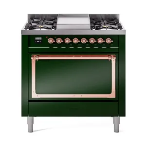 Ilve UN36FQNMPEGPLP Ilve Un36Fqnmpegplp Nostalgie Ii Noblesse 36" Dual Fuel Range (Liquid Propane, Solid Door, Emerald Green, Copper)