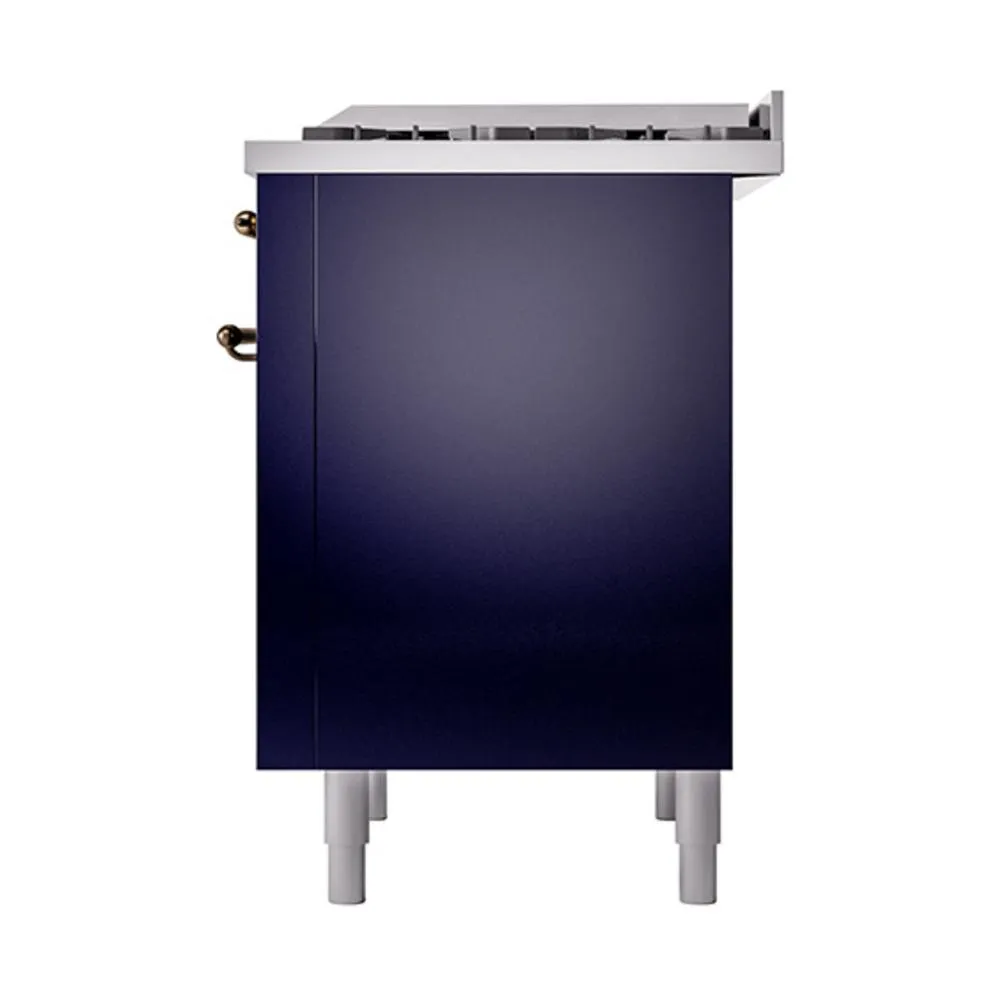 Ilve UN36FQNMPMBBLP Ilve Un36Fqnmpmbblp Nostalgie Ii Noblesse 36" Dual Fuel Range (Liquid Propane, Solid Door, Midnight Blue, Burnished)