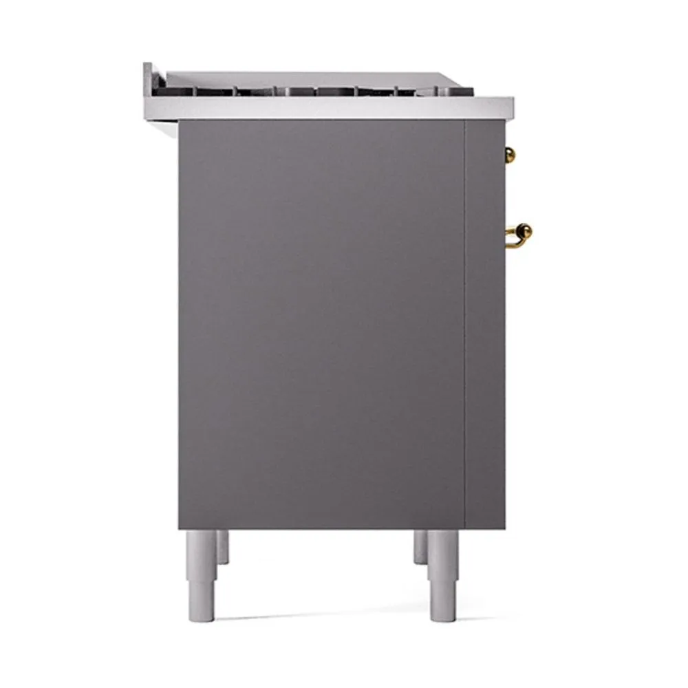 Ilve UN36FQNMPMGGLP Ilve Un36Fqnmpmgglp Nostalgie Ii Noblesse 36" Dual Fuel Range (Liquid Propane, Solid Door, Graphite Matte, Brass)