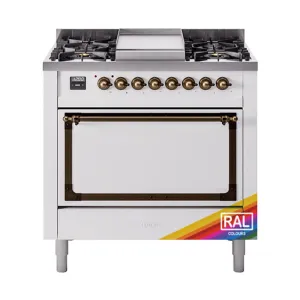 Ilve UN36FQNMPRABLP Ilve Un36Fqnmprablp Nostalgie Ii Noblesse 36" Dual Fuel Range (Liquid Propane, Solid Door, Ral, Burnished)
