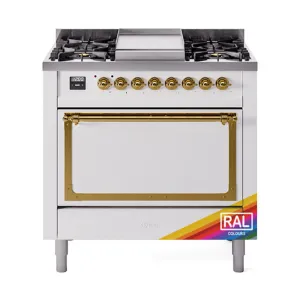Ilve UN36FQNMPRAG Ilve Un36Fqnmprag Nostalgie Ii Noblesse 36" Dual Fuel Range (Natural Gas, Solid Door, Ral, Brass)