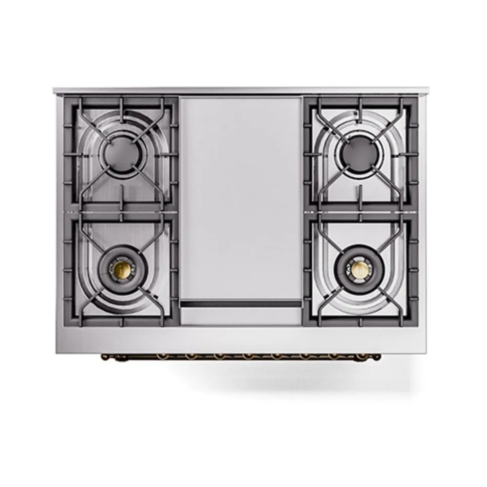 Ilve UN36FQNMPSSBLP Ilve Un36Fqnmpssblp Nostalgie Ii Noblesse 36" Dual Fuel Range (Liquid Propane, Solid Door, Stainless Steel, Burnished)