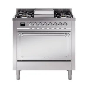 Ilve UN36FQNMPSSC Ilve Un36Fqnmpssc Nostalgie Ii Noblesse 36" Dual Fuel Range (Natural Gas, Solid Door, Stainless Steel, Chrome)