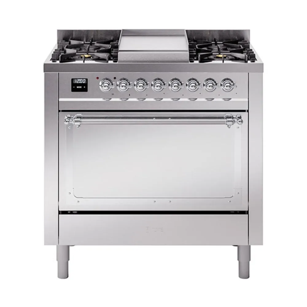 Ilve UN36FQNMPSSC Ilve Un36Fqnmpssc Nostalgie Ii Noblesse 36" Dual Fuel Range (Natural Gas, Solid Door, Stainless Steel, Chrome)