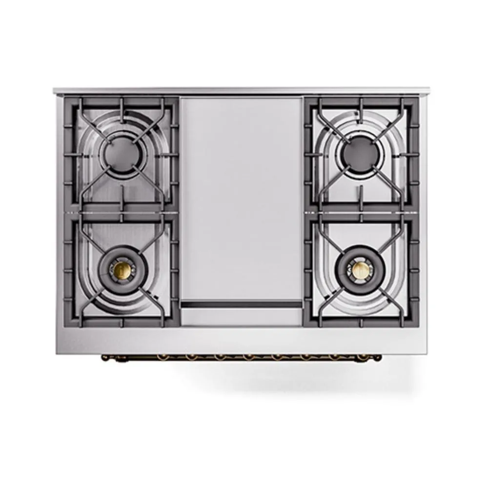 Ilve UN36FQNMPWHBLP Ilve Un36Fqnmpwhblp Nostalgie Ii Noblesse 36" Dual Fuel Range (Liquid Propane, Solid Door, White, Burnished)