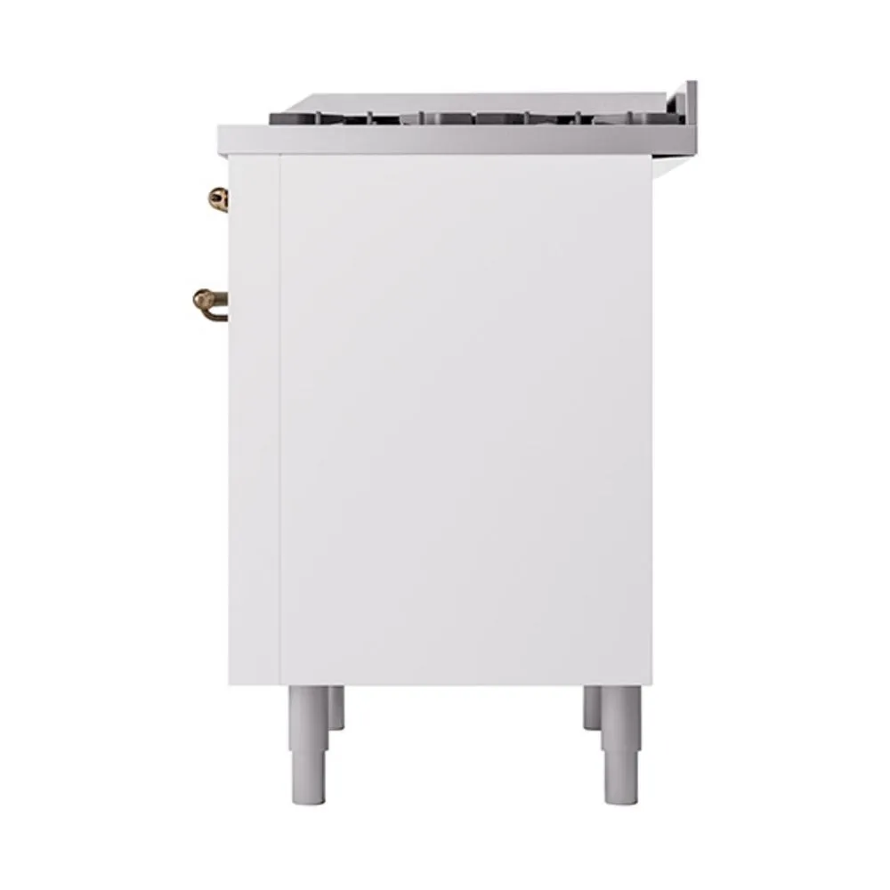 Ilve UN36FQNMPWHBLP Ilve Un36Fqnmpwhblp Nostalgie Ii Noblesse 36" Dual Fuel Range (Liquid Propane, Solid Door, White, Burnished)