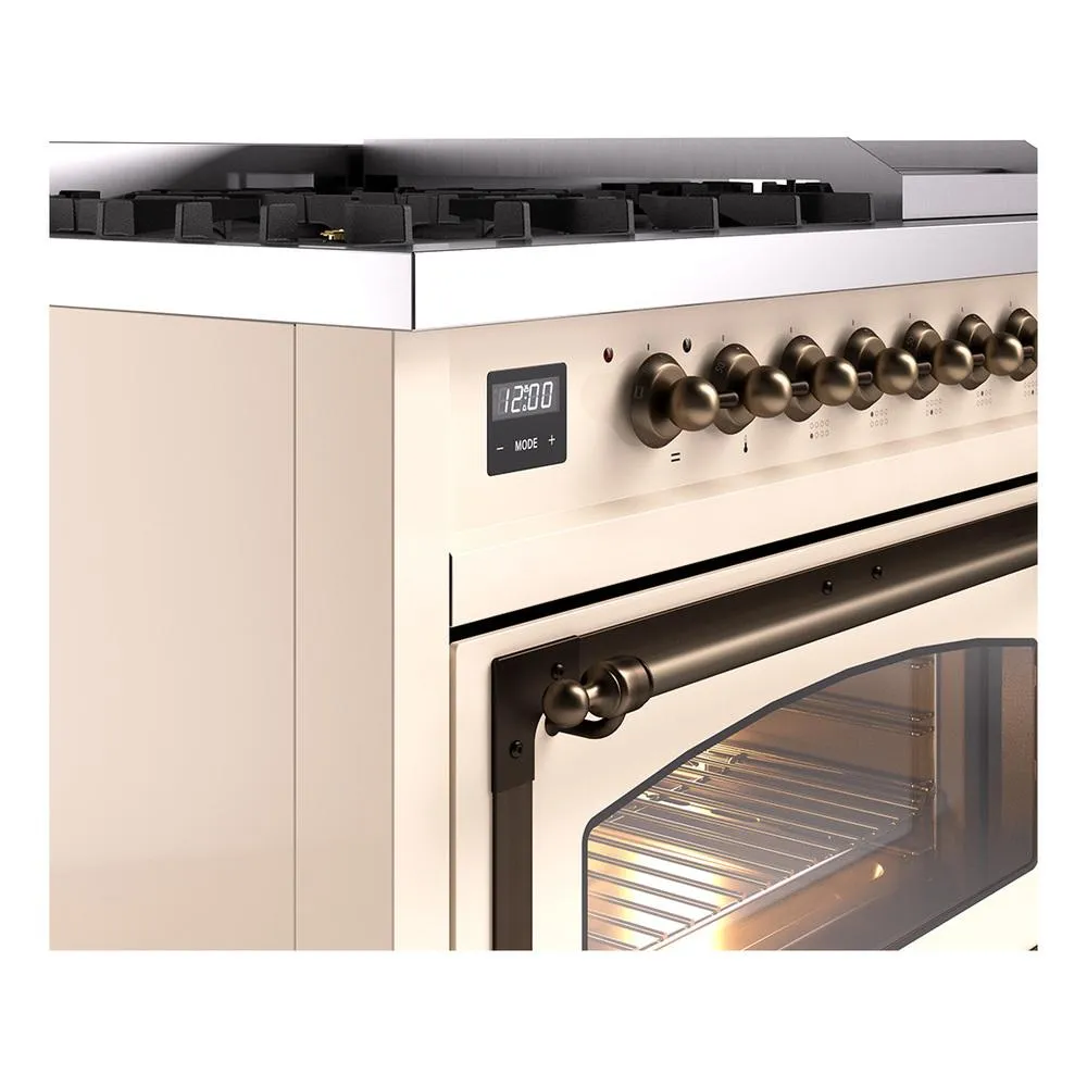 Ilve UN48FNMPAWB Ilve Un48Fnmpawb Nostalgie Ii Noblesse 48" Dual Fuel Range (8 Sealed Burners   Griddle, Natural Gas, Triple Glass Door, Antique White, Burnished)