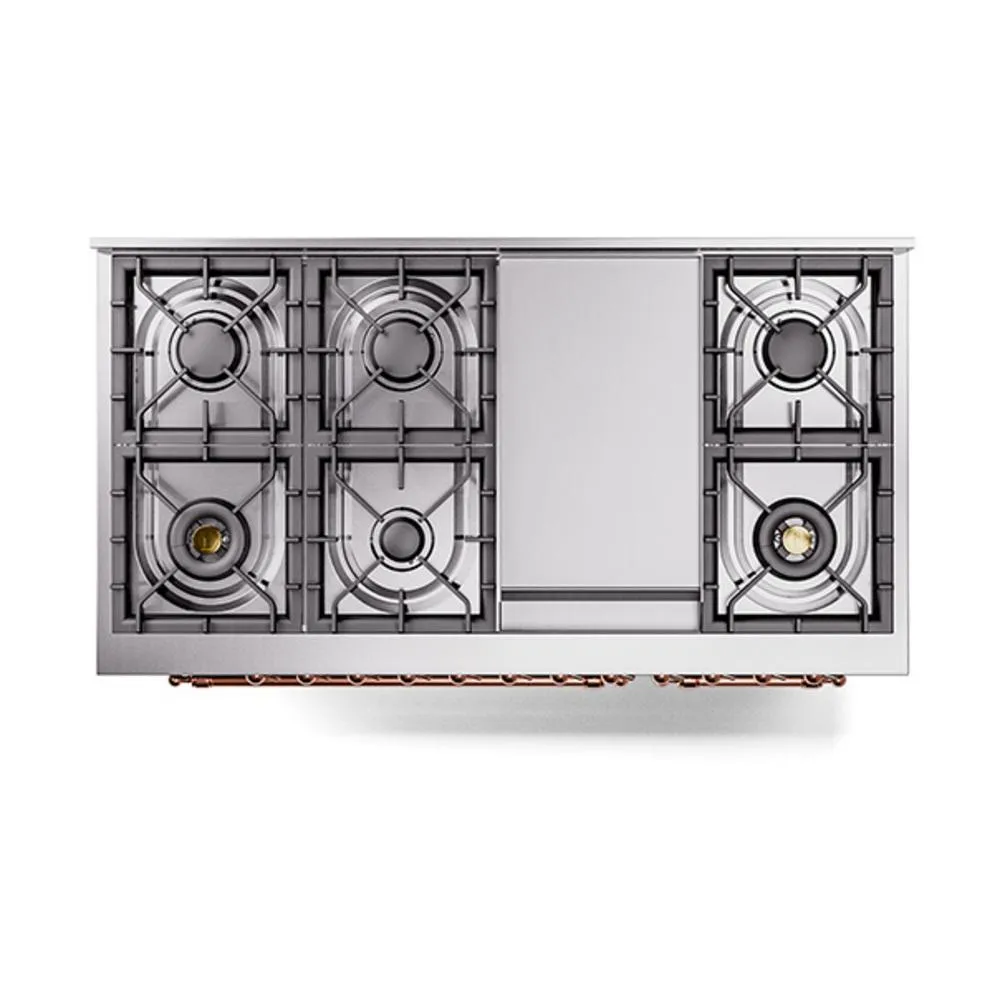 Ilve UN48FNMPBGP Ilve Un48Fnmpbgp Nostalgie Ii Noblesse 48" Dual Fuel Range (8 Sealed Burners   Griddle, Natural Gas, Triple Glass Door, Blue Grey, Copper)
