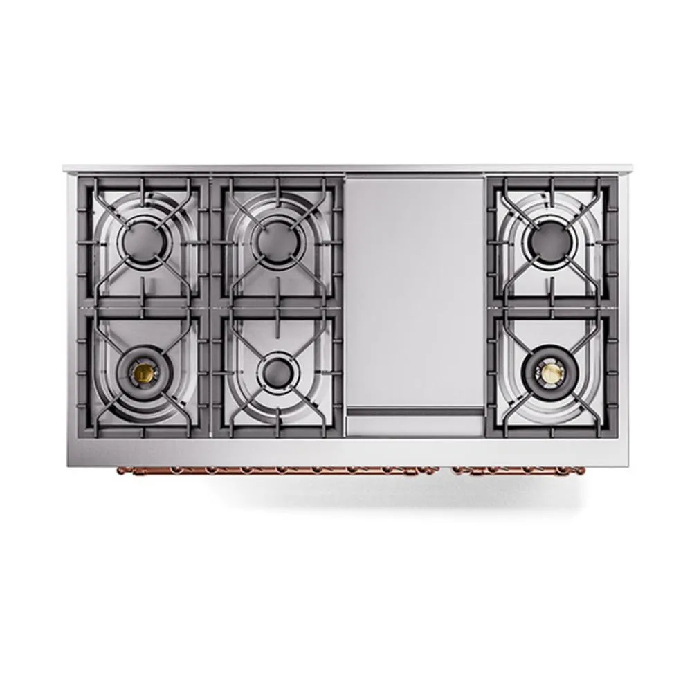 Ilve UN48FNMPRAPLP Ilve Un48Fnmpraplp Nostalgie Ii Noblesse 48" Dual Fuel Range (8 Sealed Burners   Griddle, Liquid Propane, Triple Glass Door, Ral, Copper)
