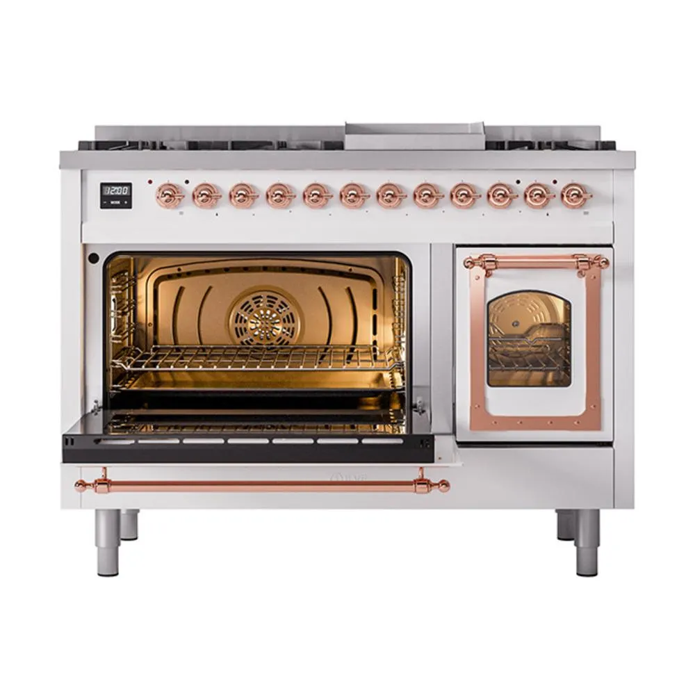 Ilve UN48FNMPRAPLP Ilve Un48Fnmpraplp Nostalgie Ii Noblesse 48" Dual Fuel Range (8 Sealed Burners   Griddle, Liquid Propane, Triple Glass Door, Ral, Copper)