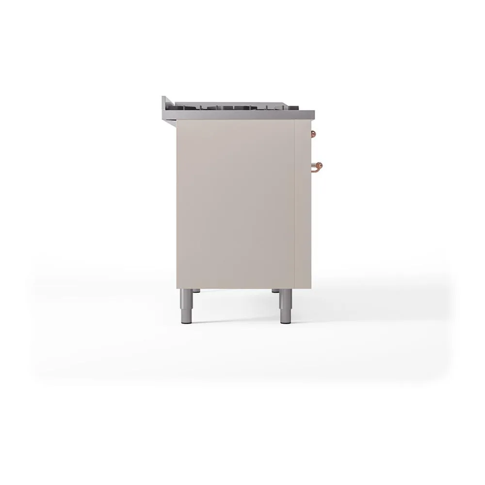 Ilve UN48FQNMPAWP Ilve Un48Fqnmpawp Nostalgie Ii Noblesse 48" Dual Fuel Range (8 Sealed Burners   Griddle, Natural Gas, Solid Door, Antique White, Copper)