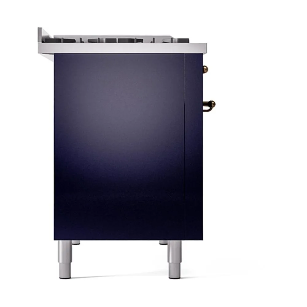 Ilve UN48FQNMPMBB Ilve Un48Fqnmpmbb Nostalgie Ii Noblesse 48" Dual Fuel Range (8 Sealed Burners   Griddle, Natural Gas, Solid Door, Midnight Blue, Burnished)