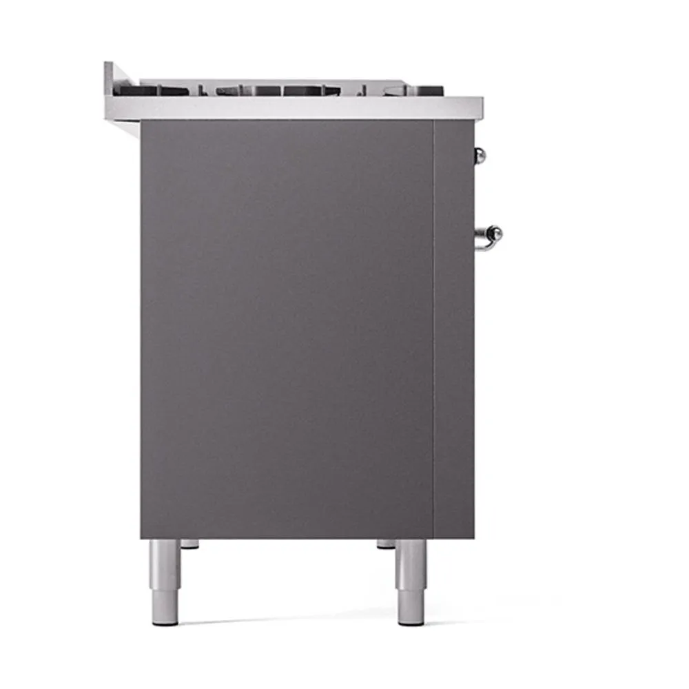 Ilve UN48FQNMPMGCLP Ilve Un48Fqnmpmgclp Nostalgie Ii Noblesse 48" Dual Fuel Range (8 Sealed Burners   Griddle, Liquid Propane, Solid Door, Graphite Matte, Chrome)
