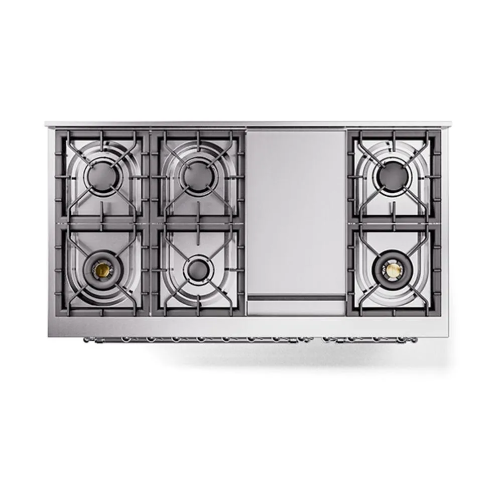 Ilve UN48FQNMPRAC Ilve Un48Fqnmprac Nostalgie Ii Noblesse 48" Dual Fuel Range (8 Sealed Burners   Griddle, Natural Gas, Solid Door, Ral, Chrome)