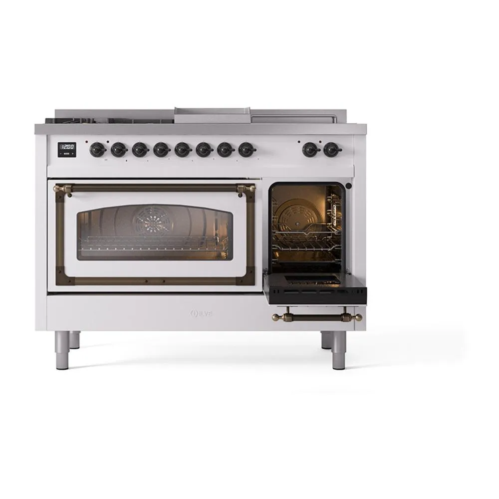 Ilve UN48FSNMPRABLP Ilve Un48Fsnmprablp Nostalgie Ii Noblesse 48" Dual Fuel Range (5 Sealed Burners   Griddle   French Top, Liquid Propane, Triple Glass Door, Ral, Burnished)