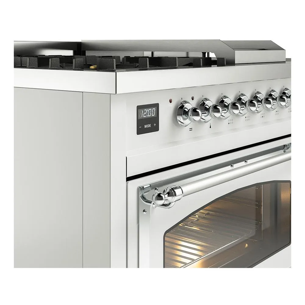 Ilve UN48FSNMPRAC Ilve Un48Fsnmprac Nostalgie Ii Noblesse 48" Dual Fuel Range (5 Sealed Burners   Griddle   French Top, Natural Gas, Triple Glass Door, Ral, Chrome)