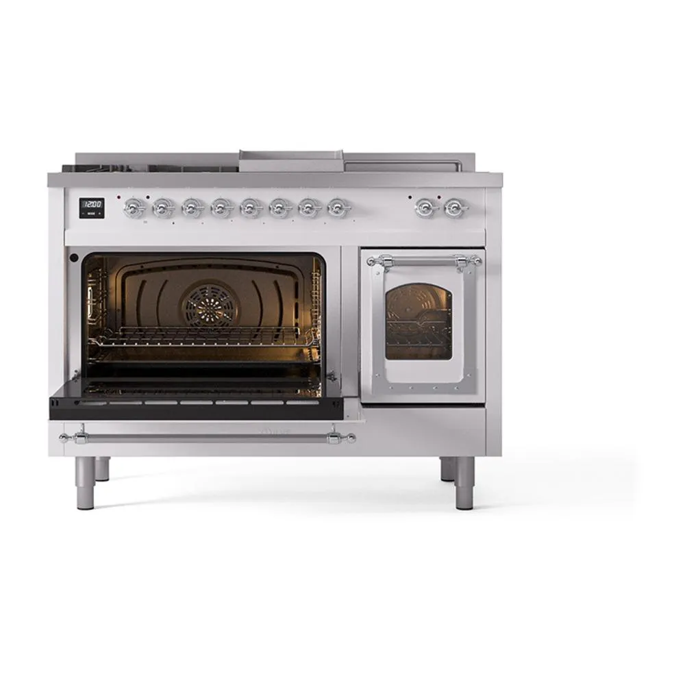 Ilve UN48FSNMPRACLP Ilve Un48Fsnmpraclp Nostalgie Ii Noblesse 48" Dual Fuel Range (5 Sealed Burners   Griddle   French Top, Liquid Propane, Triple Glass Door, Ral, Chrome)