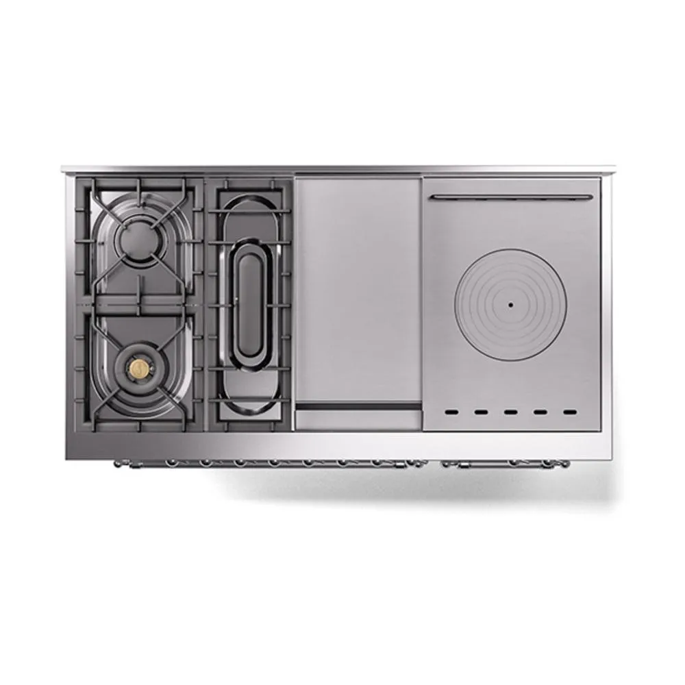 Ilve UN48FSNMPRACLP Ilve Un48Fsnmpraclp Nostalgie Ii Noblesse 48" Dual Fuel Range (5 Sealed Burners   Griddle   French Top, Liquid Propane, Triple Glass Door, Ral, Chrome)