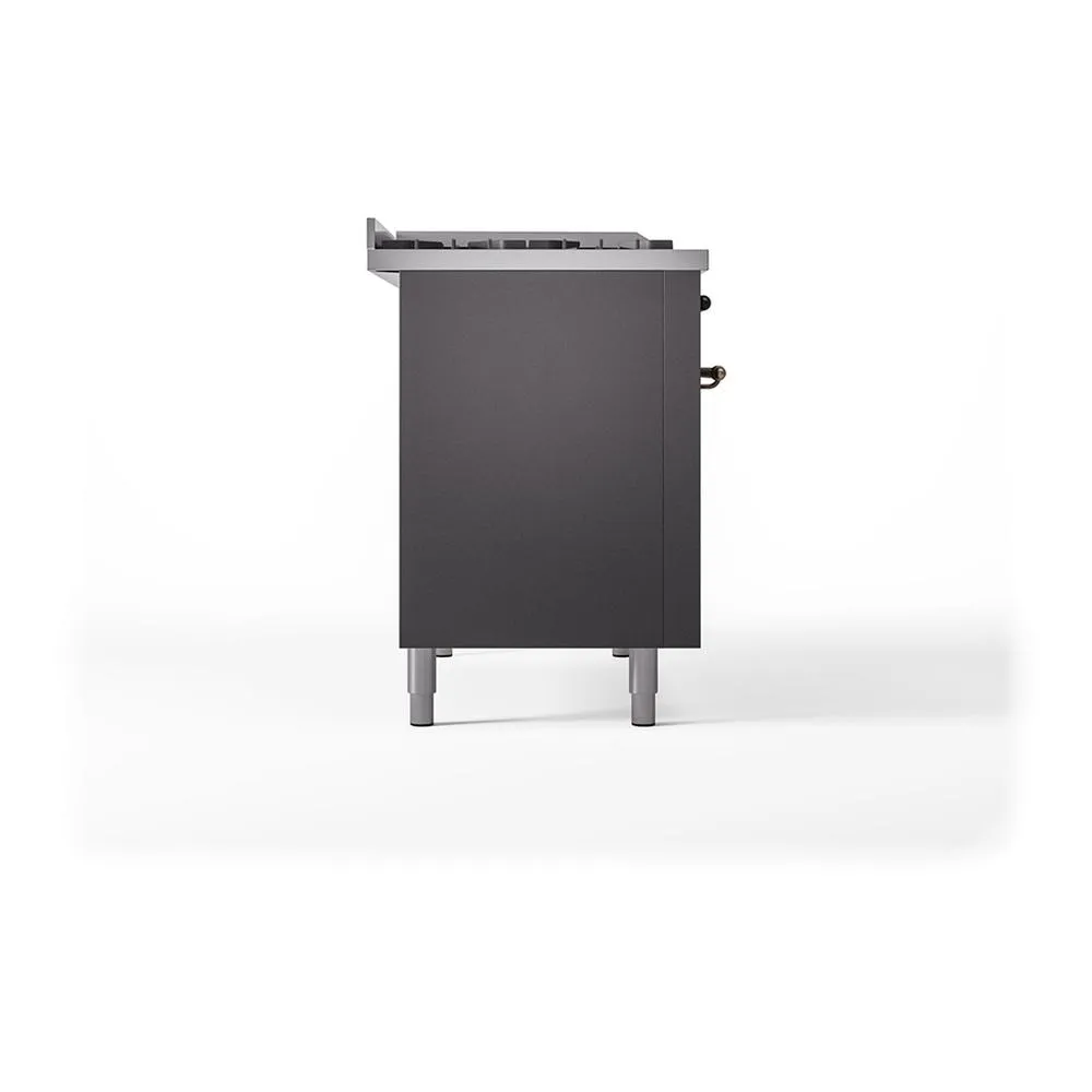 Ilve UN48FSQNMPMGB Ilve Un48Fsqnmpmgb Nostalgie Ii Noblesse 48" Dual Fuel Range (5 Sealed Burners   Griddle   French Top, Natural Gas, Solid Door, Graphite Matte, Burnished)