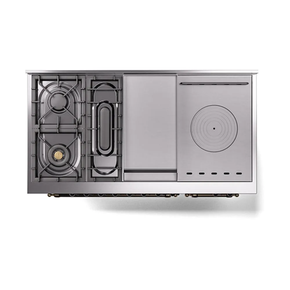 Ilve UN48FSQNMPMGBLP Ilve Un48Fsqnmpmgblp Nostalgie Ii Noblesse 48" Dual Fuel Range (5 Sealed Burners   Griddle   French Top, Liquid Propane, Solid Door, Graphite Matte, Burnished)