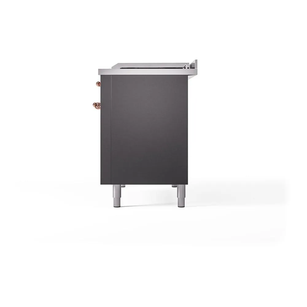 Ilve UN48FSQNMPMGP Ilve Un48Fsqnmpmgp Nostalgie Ii Noblesse 48" Dual Fuel Range (5 Sealed Burners   Griddle   French Top, Natural Gas, Solid Door, Graphite Matte, Copper)