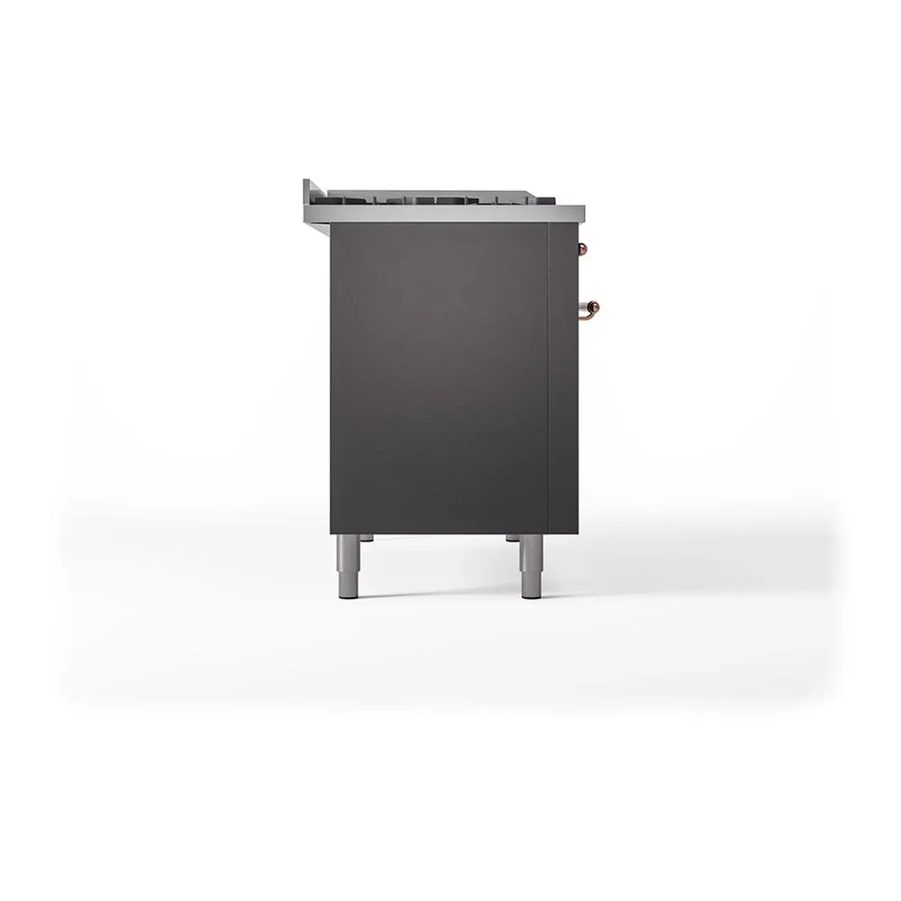 Ilve UN48FSQNMPMGP Ilve Un48Fsqnmpmgp Nostalgie Ii Noblesse 48" Dual Fuel Range (5 Sealed Burners   Griddle   French Top, Natural Gas, Solid Door, Graphite Matte, Copper)