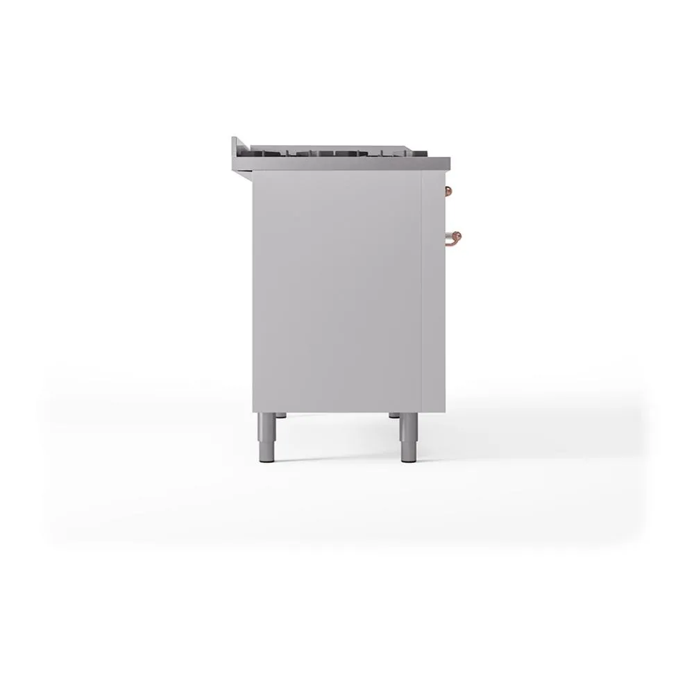 Ilve UN48FSQNMPWHP Ilve Un48Fsqnmpwhp Nostalgie Ii Noblesse 48" Dual Fuel Range (5 Sealed Burners   Griddle   French Top, Natural Gas, Solid Door, White, Copper)