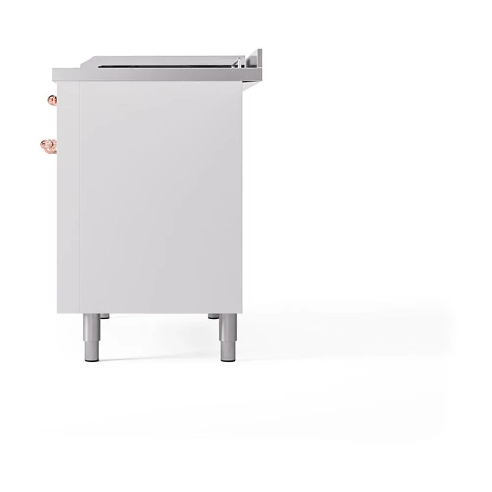 Ilve UN48FSQNMPWHP Ilve Un48Fsqnmpwhp Nostalgie Ii Noblesse 48" Dual Fuel Range (5 Sealed Burners   Griddle   French Top, Natural Gas, Solid Door, White, Copper)