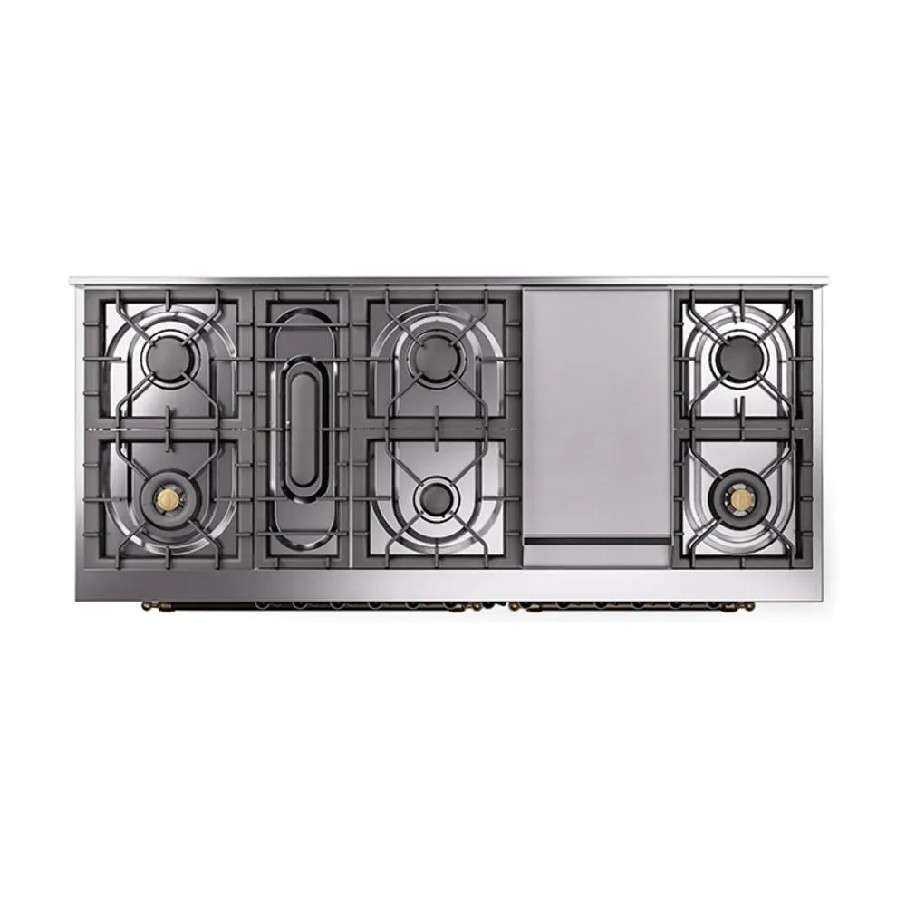 Ilve UN60FNMPAWB Ilve Un60Fnmpawb Nostalgie Ii Noblesse 60" Dual Fuel Range (9 Sealed Burners   Griddle, Natural Gas, Triple Glass Door, Antique White, Burnished)