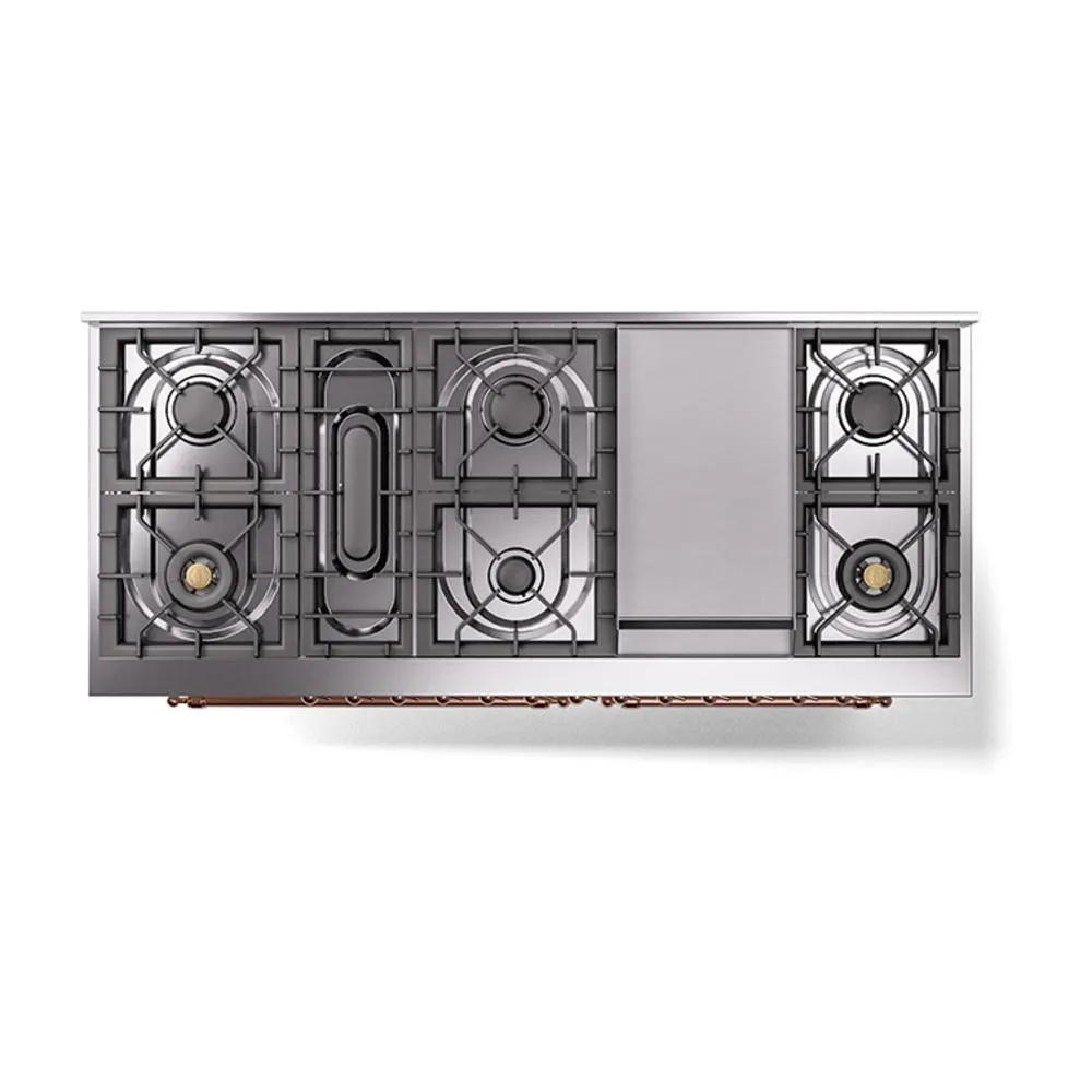 Ilve UN60FNMPAWPLP Ilve Un60Fnmpawplp Nostalgie Ii Noblesse 60" Dual Fuel Range (9 Sealed Burners   Griddle, Liquid Propane, Triple Glass Door, Antique White, Copper)