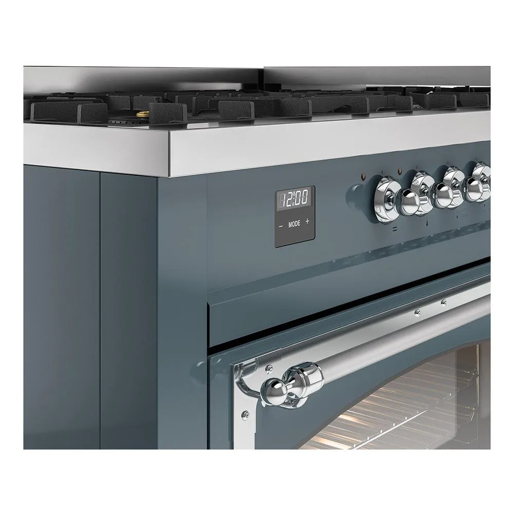 Ilve UN60FNMPBGCLP Ilve Un60Fnmpbgclp Nostalgie Ii Noblesse 60" Dual Fuel Range (9 Sealed Burners   Griddle, Liquid Propane, Triple Glass Door, Blue Grey, Chrome)
