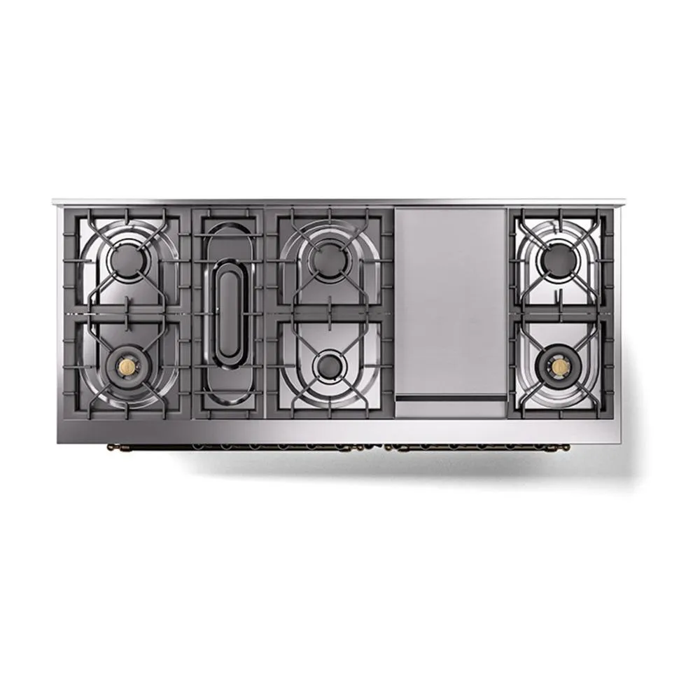 Ilve UN60FNMPBKBLP Ilve Un60Fnmpbkblp Nostalgie Ii Noblesse 60" Dual Fuel Range (9 Sealed Burners   Griddle, Liquid Propane, Triple Glass Door, Glossy Black, Burnished)